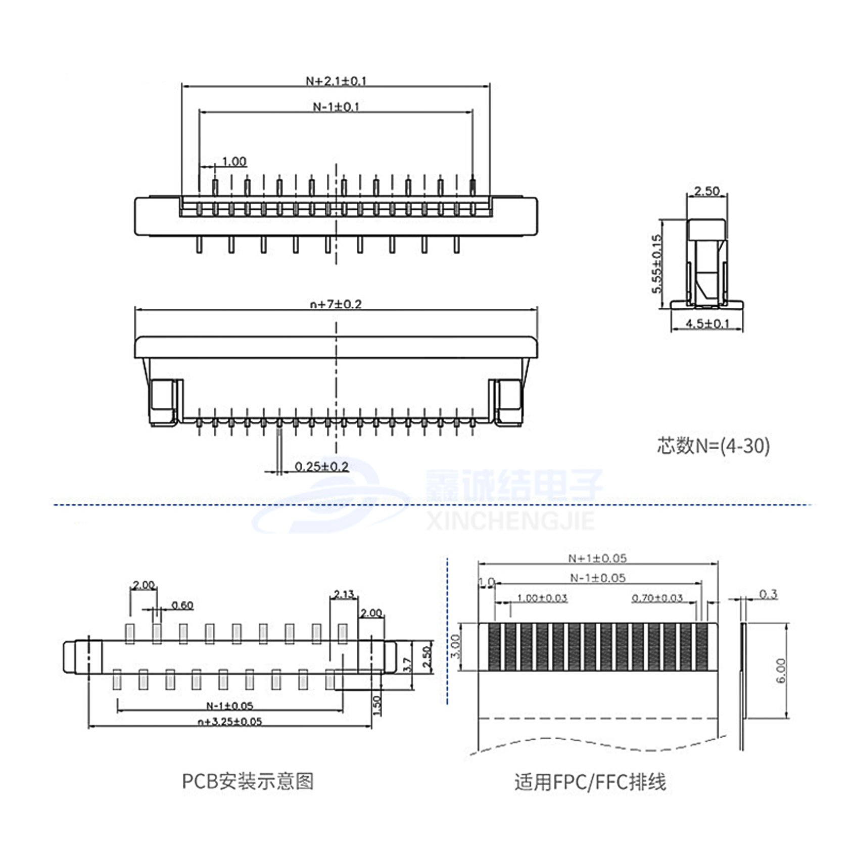 FPC 1.0mm ʽʽλ 4-30PIN