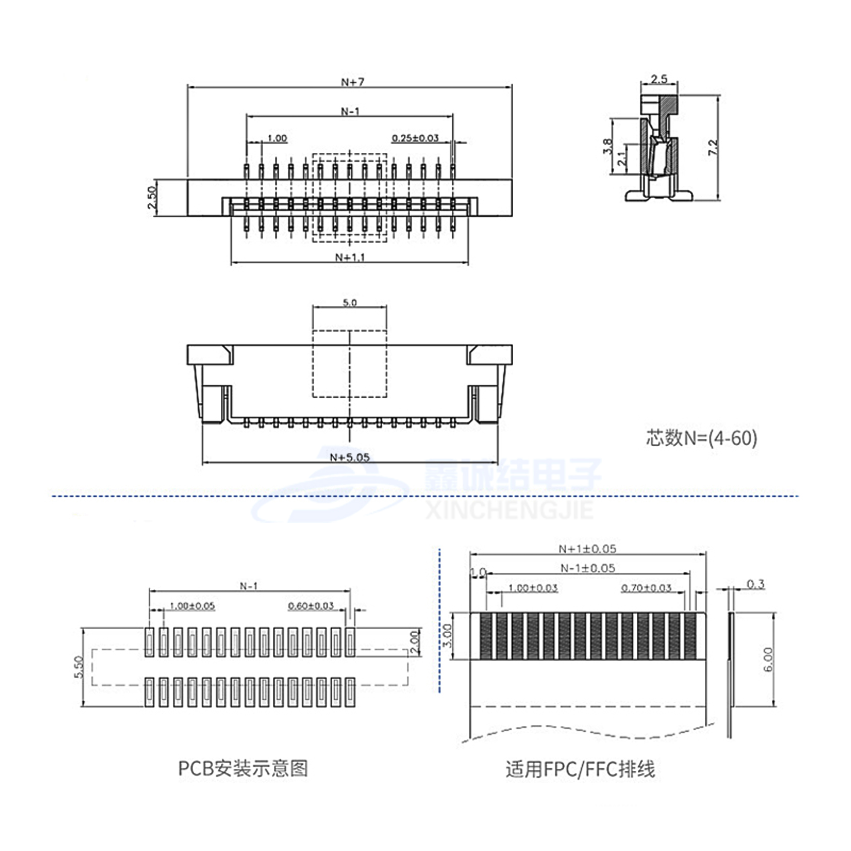 FPC 1.0mm ʽһֽ 4-30PIN